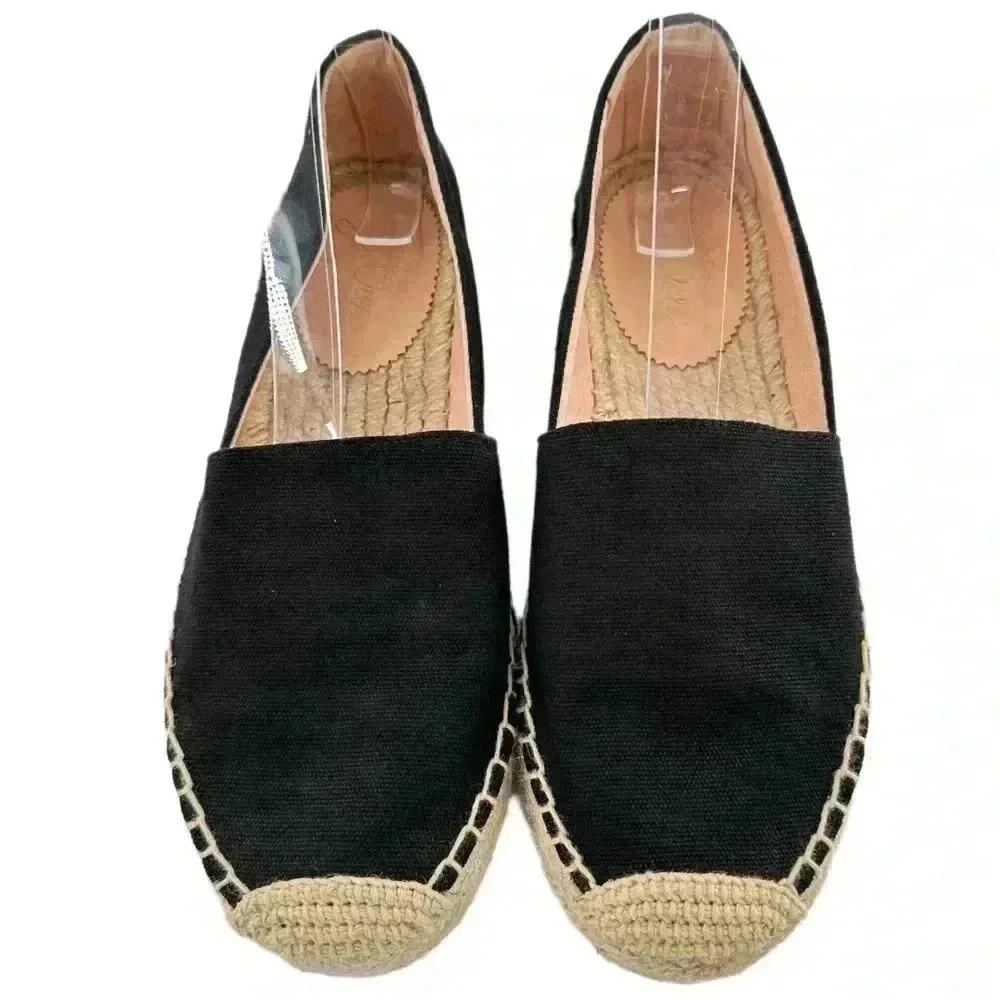 J crew womens flats size 9 black canvas Espadrilles resort wear coastal granny